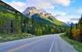 Highway through the Canadian Rockies along the Icefields Parkway between Banff and Jasper Royalty Free Stock Photo