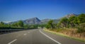 Highway through coastal Foothills and mountains of Spain. Royalty Free Stock Photo