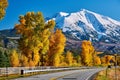 Highway in Colorado Rocky Mountains at autumn Royalty Free Stock Photo