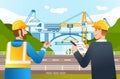 Highway construction site check by field supervisor and manager vector illustration [Converted