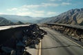highway cracked and destroyed by a earthquake seismic event.