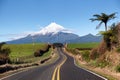 Highway deading directly to Mount Egmont in Taranaki New Zealand Royalty Free Stock Photo