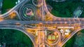 Highway, Expressway, Motorway, Toll way at night, Aerial view in Royalty Free Stock Photo