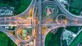 Highway, Expressway, Motorway, Toll way at night, Aerial view in