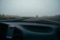 Highway in fog view from car Royalty Free Stock Photo