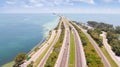 Highway or Freeway road. Low traffic on the way. Highway for any transportation. Road for cars and truck. The Best US American roa Royalty Free Stock Photo