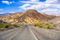 Highway going through the colorful mountains of Death Valley National Park, California