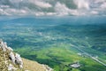 Highway through the green countryside of Slovenia from the peak of Plesa