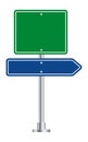 Highway green direction sign. Blank road arrow blue board Royalty Free Stock Photo