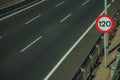 Highway with heavy traffic and SPEED LIMIT signs in Madrid Royalty Free Stock Photo