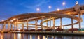 Highway interchange and suspension bridges at twilight Royalty Free Stock Photo