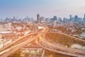 Highway intersection into city business downtown Royalty Free Stock Photo