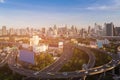 Highway intersection with city downtown skyline Royalty Free Stock Photo