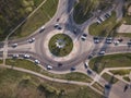 Highway intersection junction summer morning with car. Aerial Top View Royalty Free Stock Photo