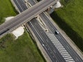 Highway intersection junction summer morning with car. Drone Aerial Top View Royalty Free Stock Photo