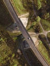 Highway intersection junction summer morning with car. Drone Aerial Top View Royalty Free Stock Photo