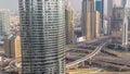 Highway intersection and overpass of Dubai downtown aerial timelapse. Royalty Free Stock Photo