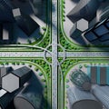 Highway intersection/ road interchange in the city with heavy traffic Royalty Free Stock Photo