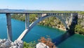 Highway Krka Bridge over the Krka river, town of Skradin in background, Croatia Royalty Free Stock Photo