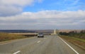 Highway landscape with moving cars at daytime Royalty Free Stock Photo