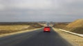 Highway landscape with moving cars at daytime Royalty Free Stock Photo