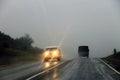 Highway landscape with moving cars at daytime Royalty Free Stock Photo