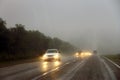 Highway landscape with moving cars at daytime Royalty Free Stock Photo