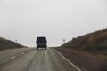 Highway landscape with moving cars at daytime Royalty Free Stock Photo