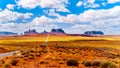 Highway 163 leading to the towering sandstone Buttes and Mesas of the Navajo Nation`s Monument Valley Royalty Free Stock Photo