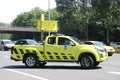 Highway marshalls of government organisation Rijkswaterstaat in action after collision on Motorway A20 at Nieuwerkerk aan den IJss