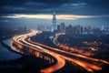 highway in megapolis night ariel view Royalty Free Stock Photo