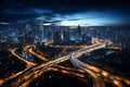 highway in megapolis night ariel view Royalty Free Stock Photo