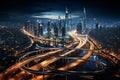 highway in megapolis night ariel view Royalty Free Stock Photo