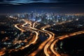 highway in megapolis night ariel view Royalty Free Stock Photo