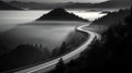 Highway in the mountains. Black and white image. Long exposure Royalty Free Stock Photo