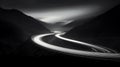 Highway in the mountains. Black and white image. Long exposure Royalty Free Stock Photo