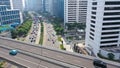 Highway multi-level interchange road with moving cars. Cars are moving on a road junction