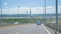 Highway and Normandy bridge over river Seine, le Havre, France Royalty Free Stock Photo