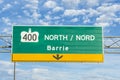 Highway 400 north towards Barrie road sign, Toronto, Canada