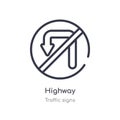 highway outline icon. isolated line vector illustration from traffic signs collection. editable thin stroke highway icon on white Royalty Free Stock Photo