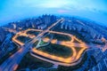 Highway overpass at dusk