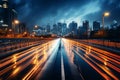 Highway overpass with motion blur   city background Royalty Free Stock Photo