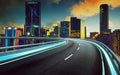 Highway overpass motion blur with city background Royalty Free Stock Photo