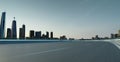 Highway overpass motion blur with city skyline Royalty Free Stock Photo
