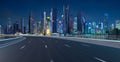 Highway overpass motion blur with cityscape skyline Royalty Free Stock Photo