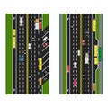 Highway Planning. roads, streets with parking and public transport. Images of various cars, lanes for public transport