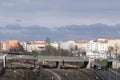 Cityscape of Berlin with highway and railroad lines