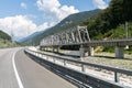 highway and railway bridge over Mzymta River in Royalty Free Stock Photo