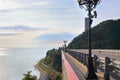 Highway and railway, lanters, mountain and sea