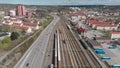 Highway and Railway Tracks in Central Uddevalla, Sweden, Aerial